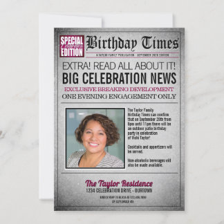 Front Page Newspaper Birthday Party Invitation