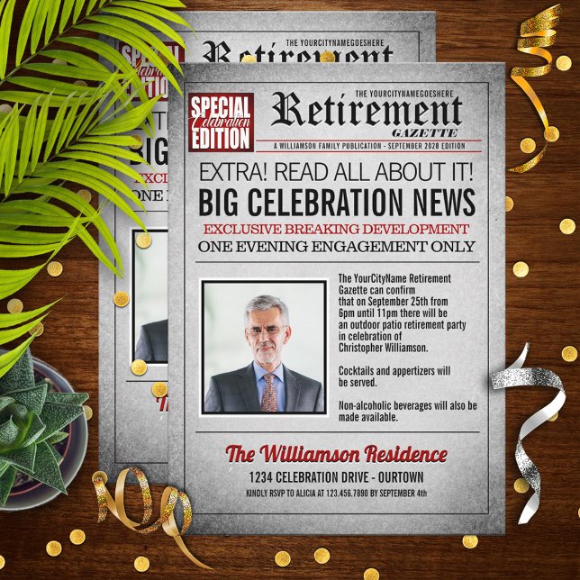 Front Page Newspaper Retirement Party Invitation (Creator Uploaded)