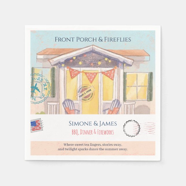 Front Porch Americana String Lights Party Decor Napkin (Front)