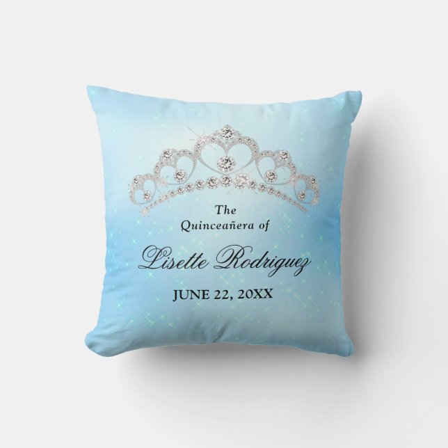 Front Side Only Personalization Baby Blue Quinces Throw Pillow (Front)