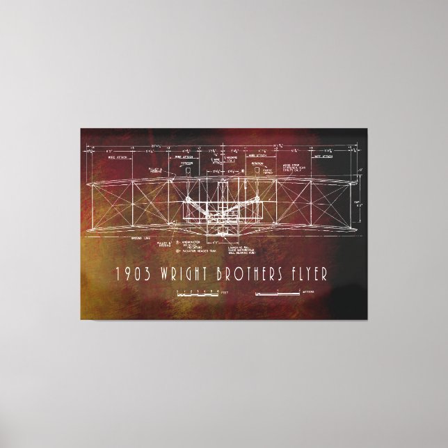 Front View Blueprint First Manned Flight Aircraft Canvas Print (Front)