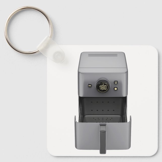 Front view of an open, empty air fryer keychain (Front)