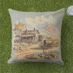 Frontier Barn Tetons  Outdoor Pillow