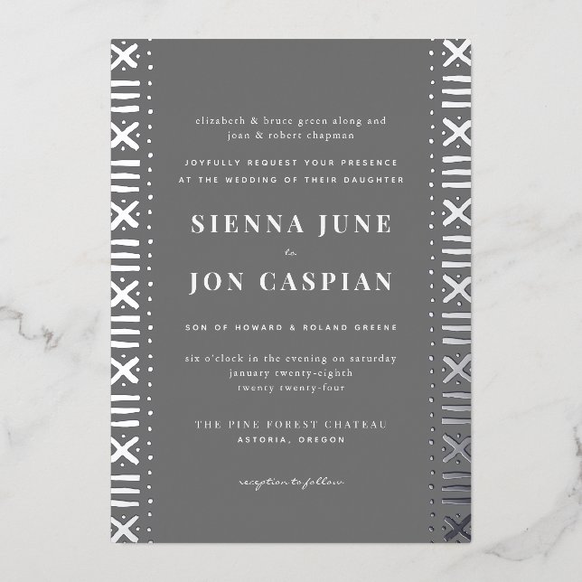 Frontière de boudcloth Boho Grey Invitation à l'hu (Recto)