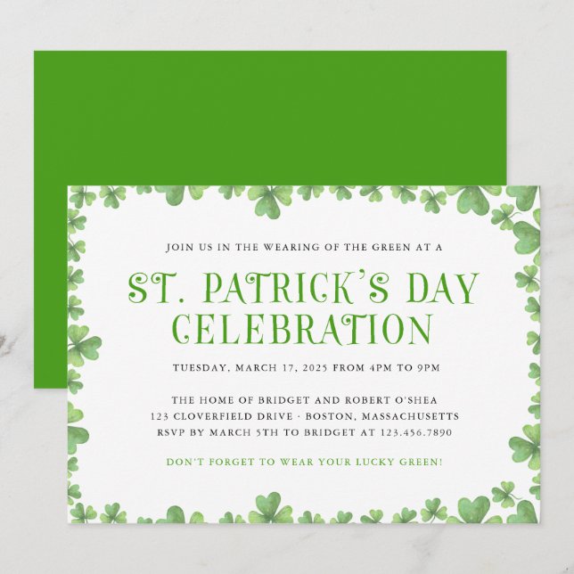 Frontière shamrock St. Patrick's Day Invitation (Devant / Derrière)