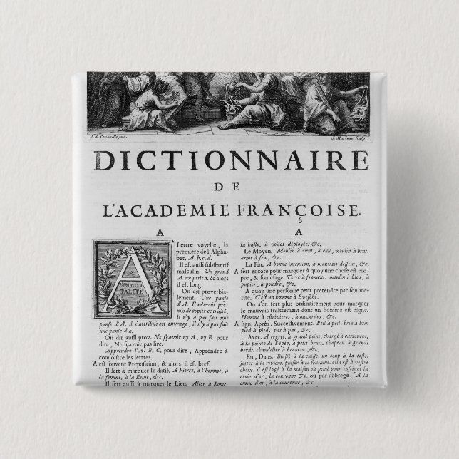 Frontispiece for the French Academy dictionary 2 Inch Square Button (Front)