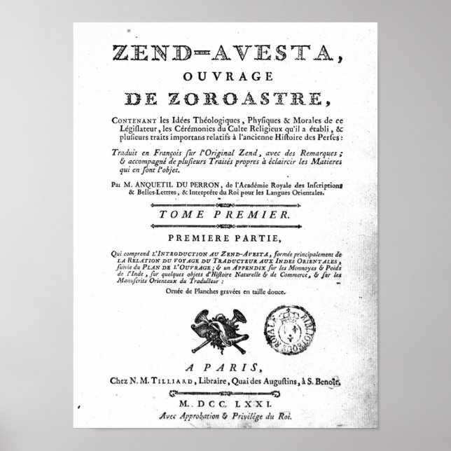 Frontispiece of an edition of the 'Zend Poster (Front)