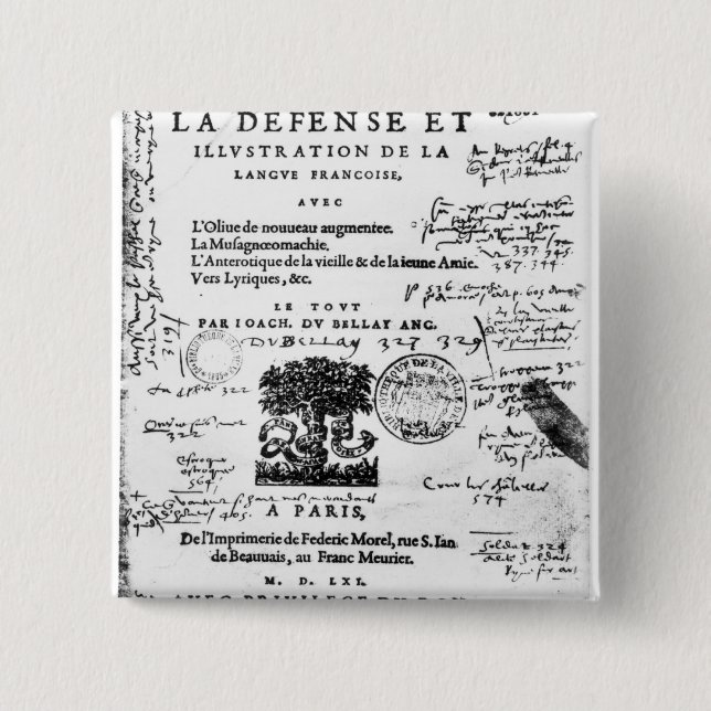 Frontispiece of 'La Defence et Illustration 2 Inch Square Button (Front)