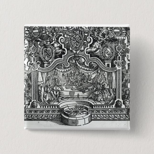 Frontispiece of 'Messes' by Roland de Lassus 2 Inch Square Button (Front)