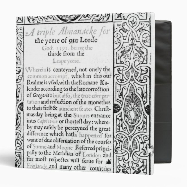 Frontispiece to a Roman Calendar, 1591 Binder (Front/Inside)