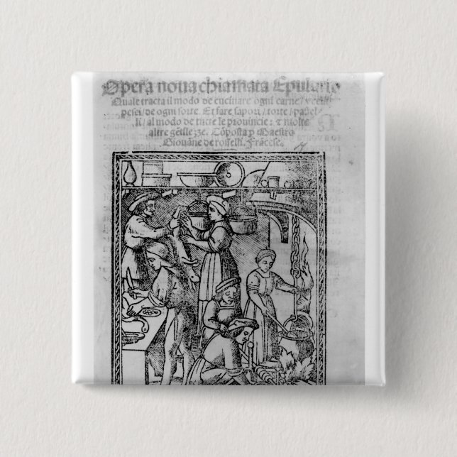 Frontispiece to an Italian cook book 2 Inch Square Button (Front)
