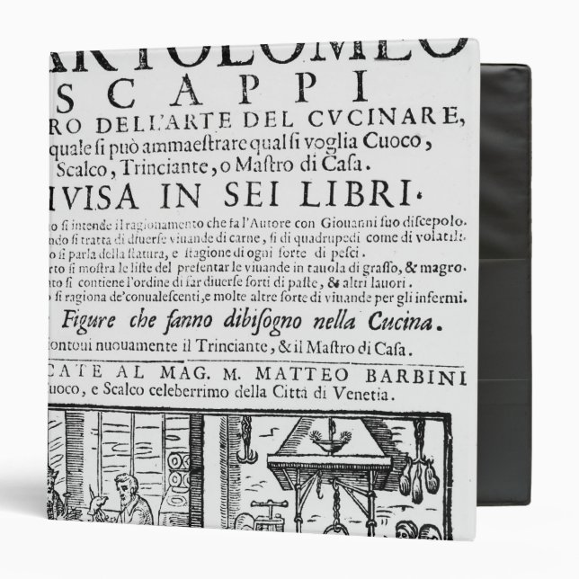 Frontispiece to cook book of Bartolomeo Scappi Binder (Front/Inside)