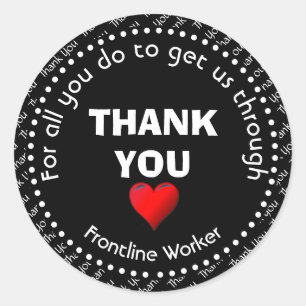 Frontline Worker Customizable Black Thank You Classic Round Sticker