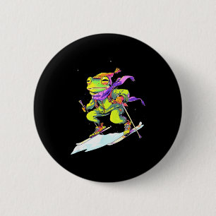 Frosch skiing skier ski winter snow 2 inch round button