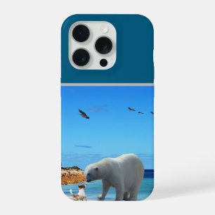 Frost and Fur: A Polar Bear Meets a Fox Terrier  iPhone 15 Pro Case
