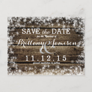 Frost Bite Barn Wood Rustic Winter Save the Date Announcement Postcard