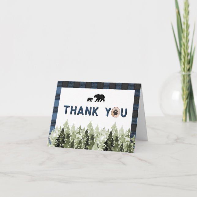 FROST Blue Flannel Bear Pine Tree Thank You Card (Front)