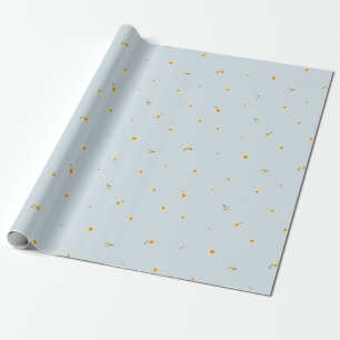 Frost Blue Japanese Narcissus Floral Pattern Wrapping Paper