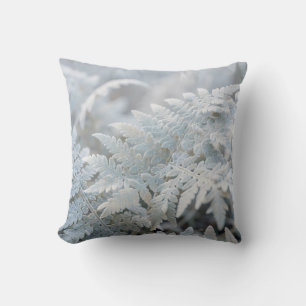 Frost Covered Fern Fronds Winter Closeup Throw Pillow
