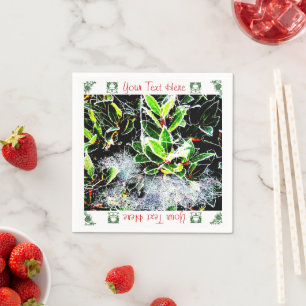 frost covered holly and cobweb christmas design napkin