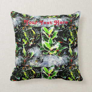 frost covered holly and cobweb christmas design throw pillow