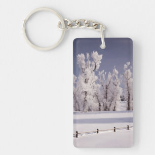 Frost Covered Trees and Fence, Colorado Keychain