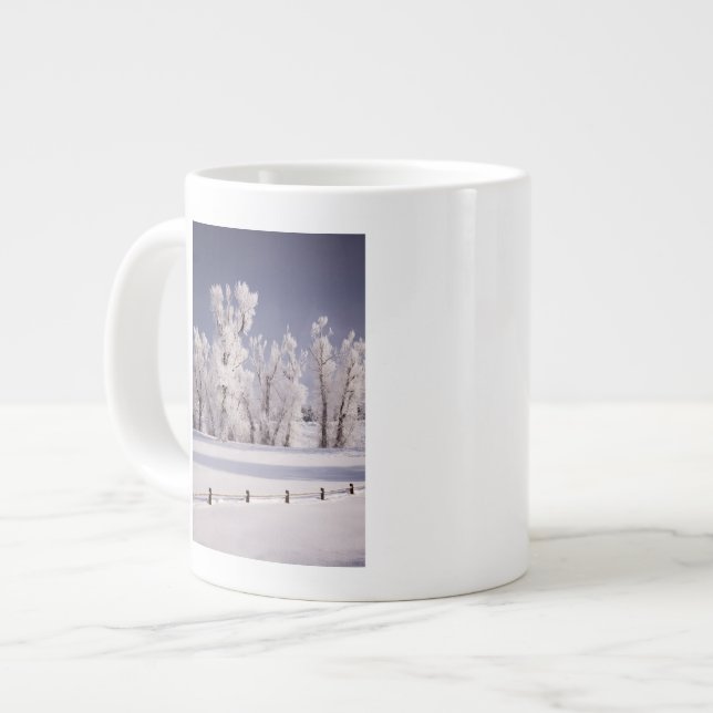 Frost Covered Trees and Fence, Colorado Large Coffee Mug (Front Left)