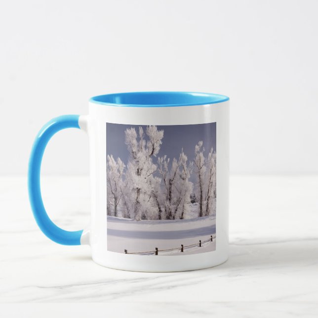 Frost Covered Trees and Fence, Colorado Mug (Left)