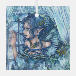 Frost Fairy Girl's View of a Sapphire Winter Glass Ornament