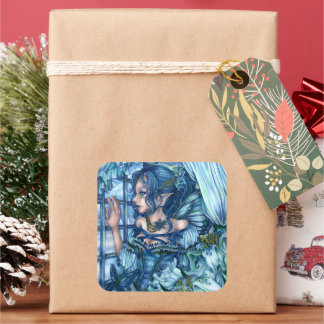 Frost Fairy Girl's View of a Sapphire Winter Square Sticker