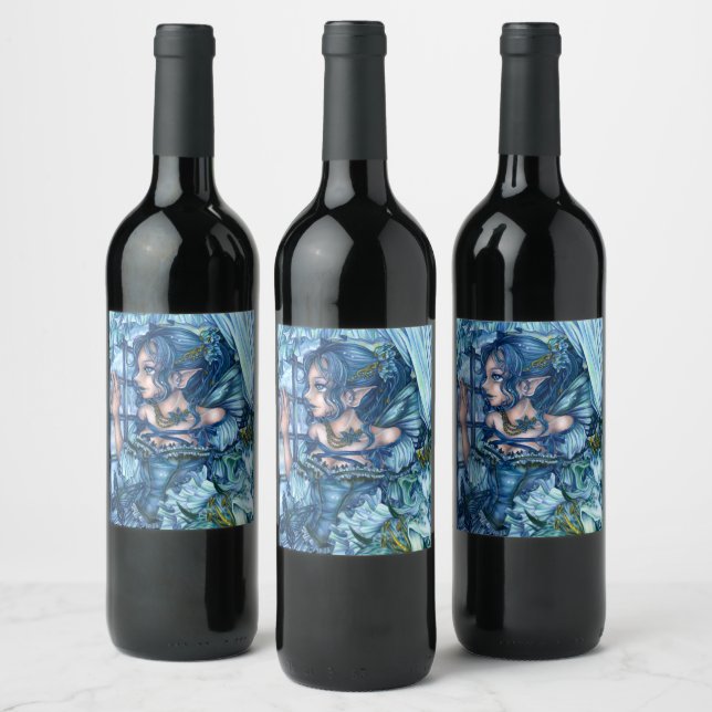 Frost Fairy Girl's View of a Sapphire Winter Wine Label (Bottles)