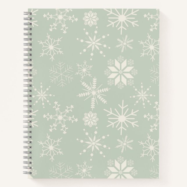 Frost & Flourish Snowflakes – Pale Eucalyptus Notebook (Front)