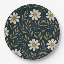Frost & Gold Daisies Paper Plate