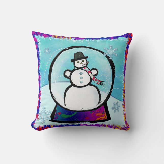 Frost Man Snow Globe Folk Art Throw Pillow (Front)