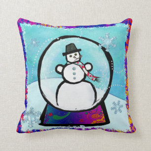 Frost Man Snow Globe Folk Art Throw Pillow
