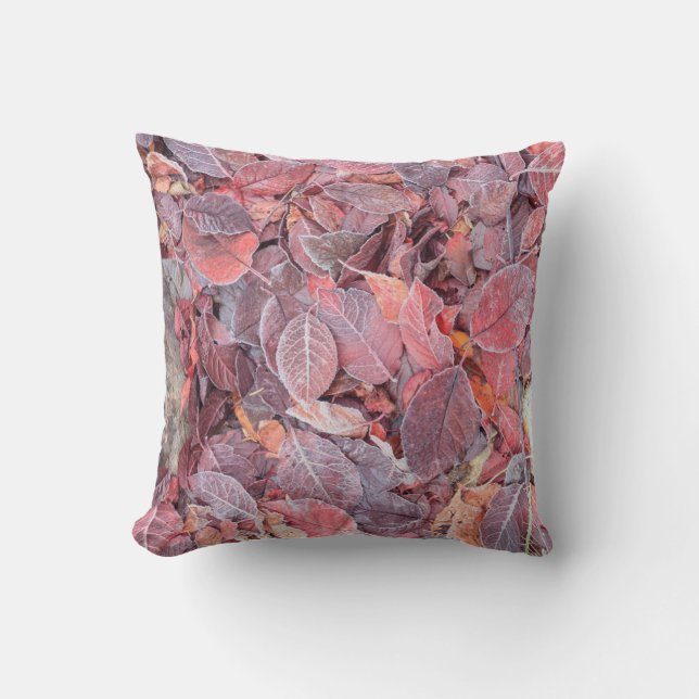Frost on fallen leaves, Fall colours, Mill Creek Throw Pillow (Front)