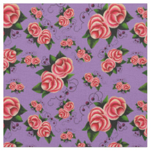 Frost Rosen, Pink rose, folk rose 3 zazzle purple Fabric