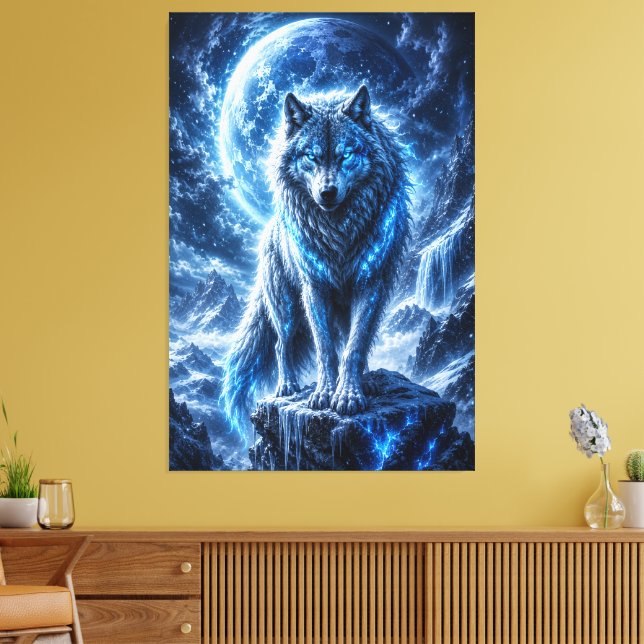 Frost Wolf Moon Fantasy Canvas Print (Insitu(LivingRoom))