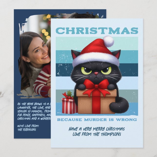 Frostbite Cool Funny Cat Retro Christmas Photo Holiday Card (Front/Back)