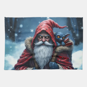 Frostbite Santa & His Mischief Elf. Kitchen Towel
