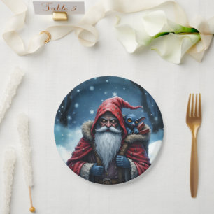 Frostbite Santa & His Mischief Elf. Paper Plate