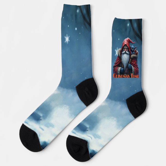Frostbite Santa & His Mischief Elf. Socks (Left)