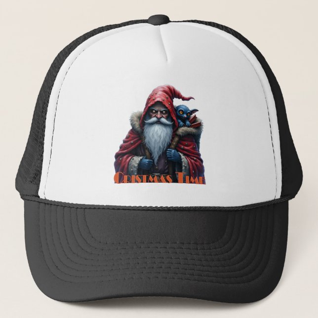 Frostbite Santa & His Mischief Elf. Trucker Hat (Front)