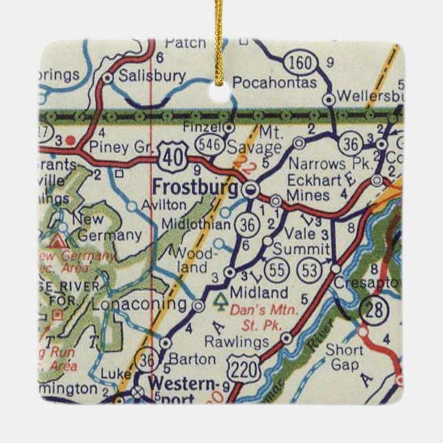 Frostburg MD Vintage Map Ceramic Ornament (Back)