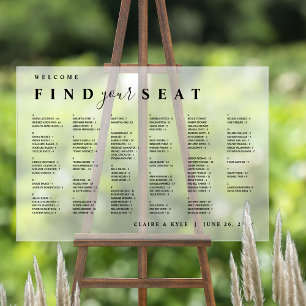 Frosted Acrylic Alphabetical Seating Chart Sign