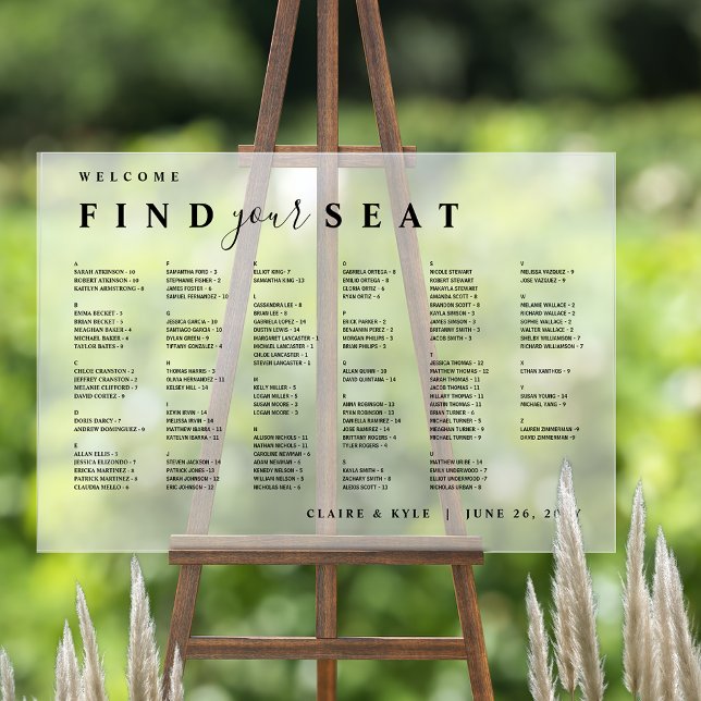 Frosted Acrylic Alphabetical Seating Chart Sign (Creator Uploaded)