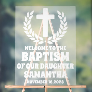 Frosted Acrylic Girl Baptism Welcome Sign