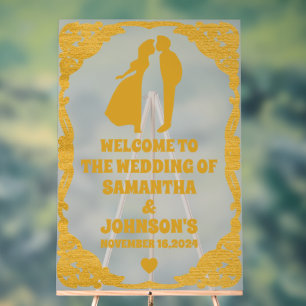 Frosted Acrylic Gold Frame Wedding Welcome Sign 