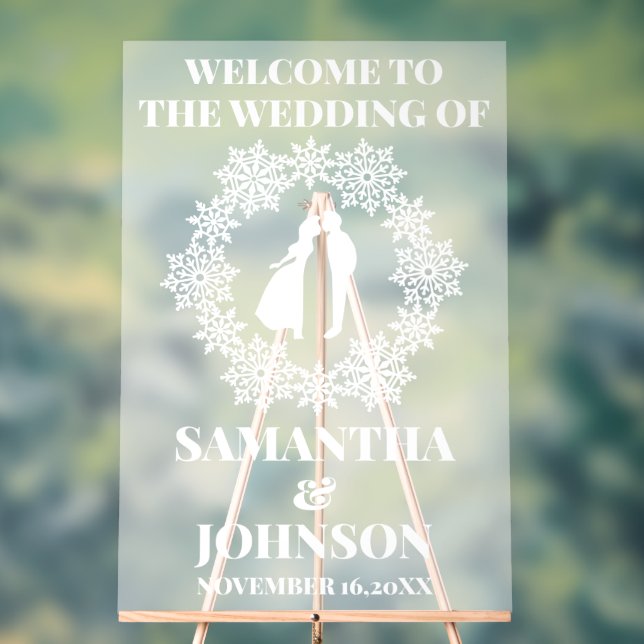 Frosted Acrylic Snowflake Wedding Welcome Sign (Neutral)