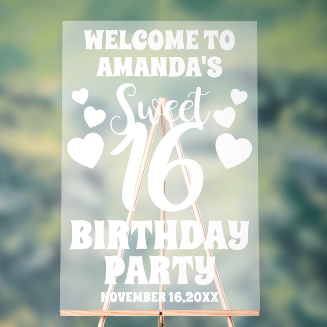 Frosted Acrylic Sweet 16 Welcome Sign (Neutral)